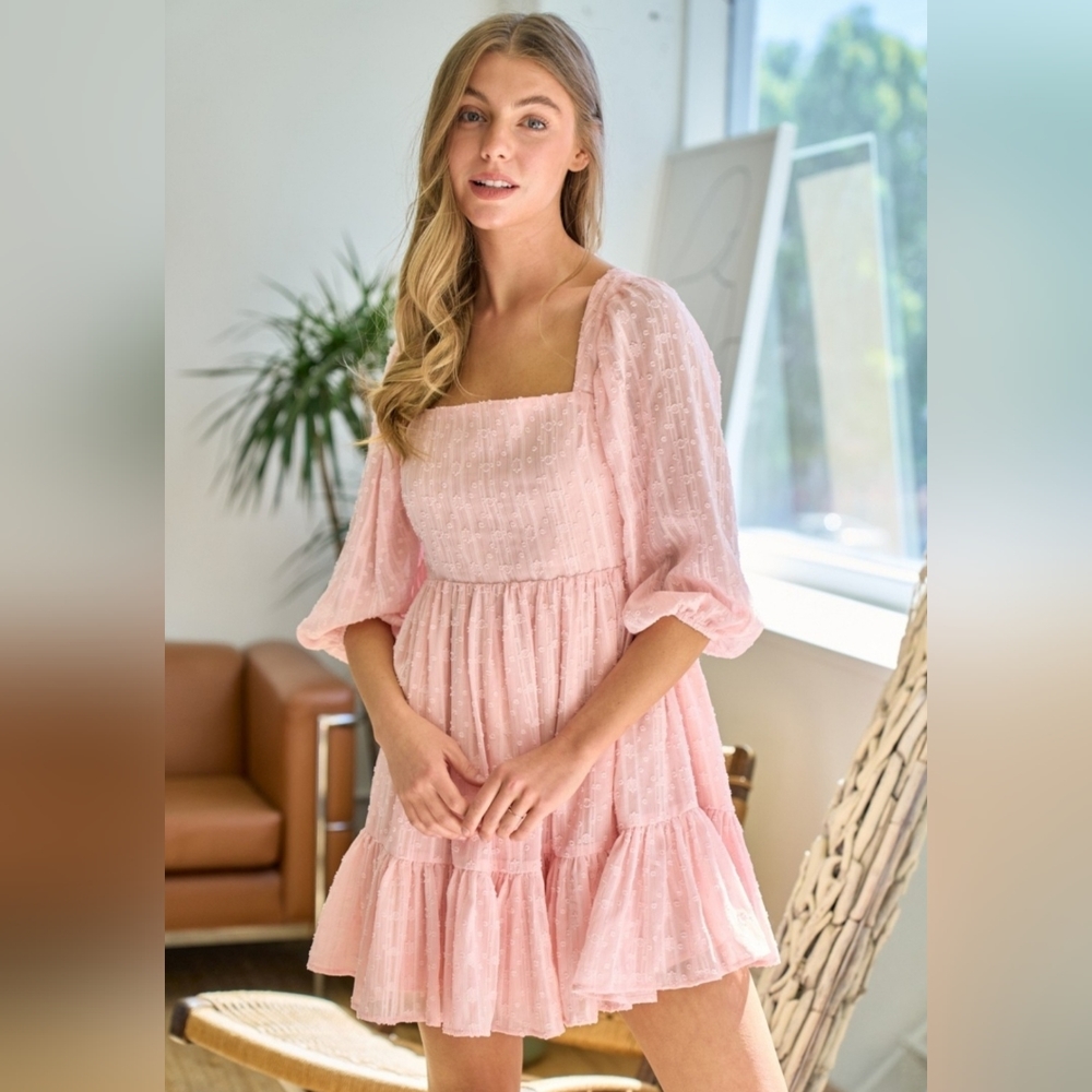 Pink Square Neck Open Back Tie Mini Dress for Women